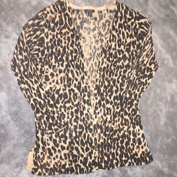 Halogen Leopard Print Open Sweater w/ Ribbed Cuffs - Picture 2 of 9